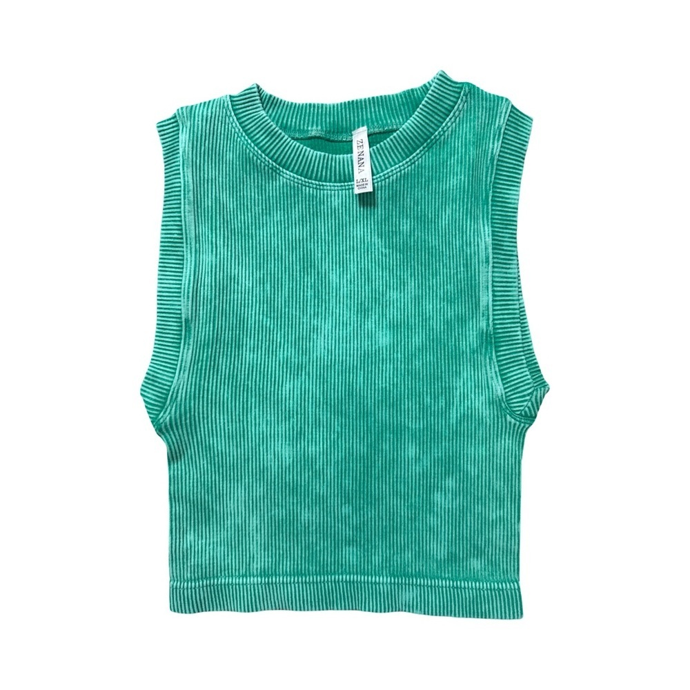 Zenana Mineral Washed Kelly Green Ribbed Tank Top Perfect Alone or Layered